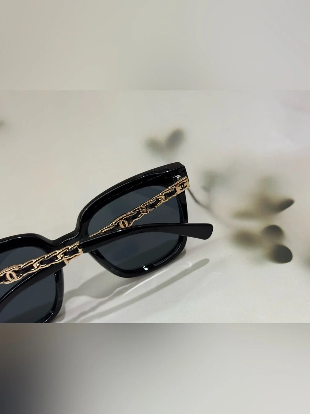 Chanel Black Cat-Eye Sunglasses with Gold CC Accents
